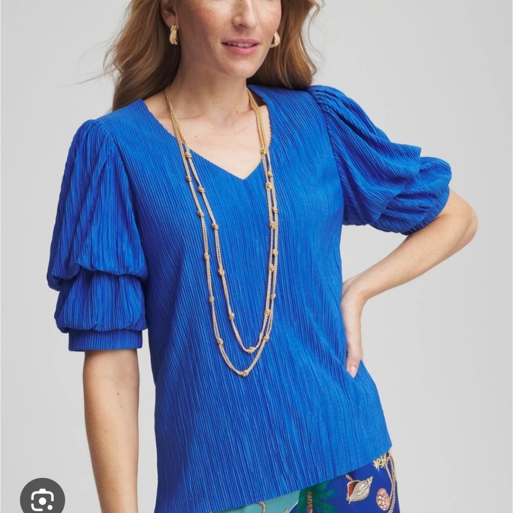 Chico's Blue Blouse Short Sleeve Medium